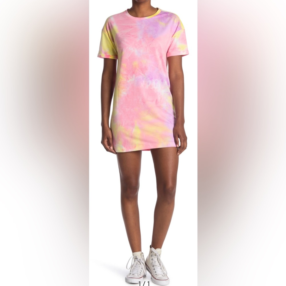 ELODIE TIE DYE CREW NECK T-SHIRT DRESS Size Small NWT